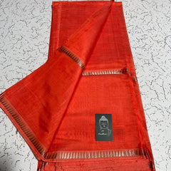 Cotton Handloom Mangalagiri Silk Saree with Temple Border (100229 Tiano_Orange)