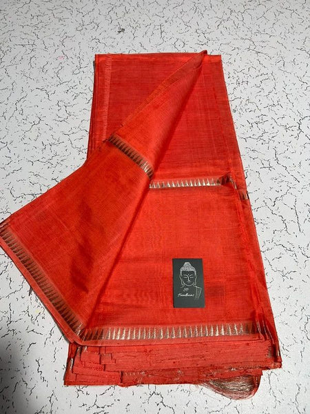 Cotton Handloom Mangalagiri Silk Saree with Temple Border (100229 Tiano_Orange)