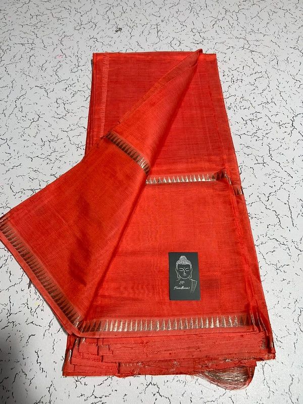 Cotton Handloom Mangalagiri Silk Saree with Temple Border (100229 Tiano_Orange)