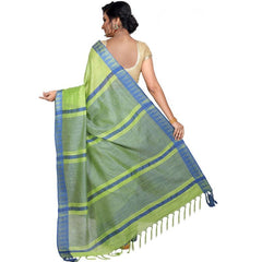 Green women's Bhagalpuri Handloom Kota Silk Temple Border Saree And Variation Of Colors With Striped Blouse Piece - View 4