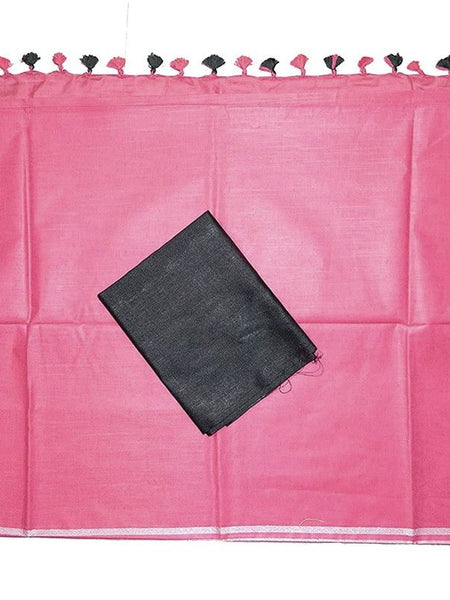 Cerise Red women's Bhagalpuri Blend Linen Saree With Black Pipin Contrast Blouse Piece - View 4