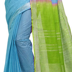Cyan & Apple Green women's Bhagalpuri Handloom Pure Cotton Two Dye Saree With Running Unstitched Blouse Piece - View 5