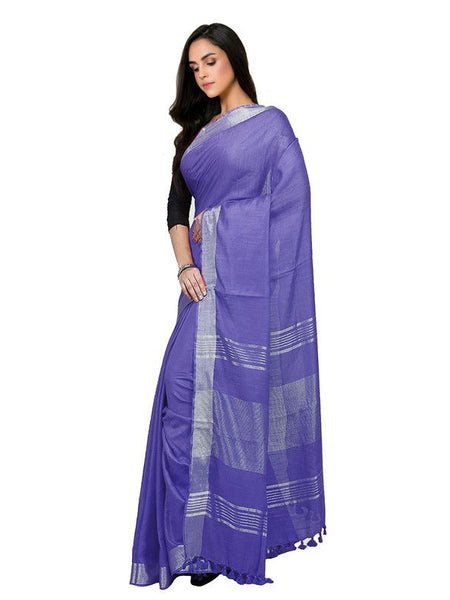 Slate Blue Bhagalpuri women's Handloom Linen Cotton Ethnic Wear Saree With Running Unstitched Blouse Piece - View 2