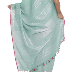 Cambridge Grey women's Bhagalpuri Handloom Cotton Linen Blend Saree With Contrast Unstiched Blouse Piece - View 5