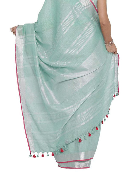 Cambridge Grey women's Bhagalpuri Handloom Cotton Linen Blend Saree With Contrast Unstiched Blouse Piece - View 5