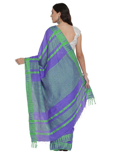 Bhagalpuri Handloom Kota Silk Temple Border Saree And Variation Of Colors With Striped Blouse Piece - View 3