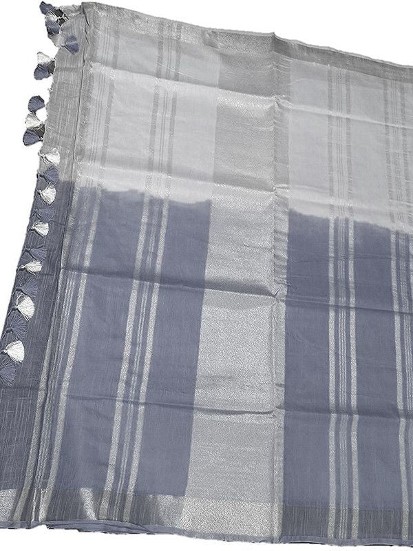 Grey women's Bhagalpuri Linen-Slub Blend Two Dye Saree With Blouse Piece - View 2