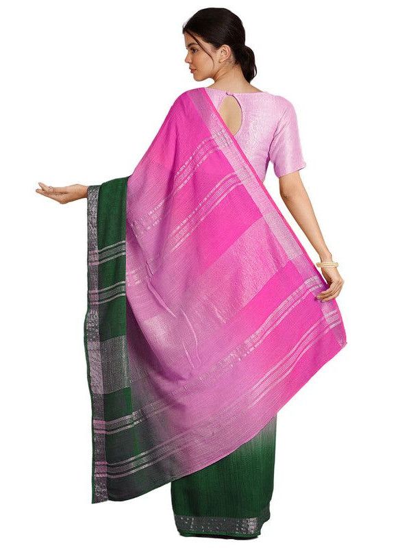 Bhagalpuri Handloom Linen Cotton Blend Two Dye Saree With Running Unstitched Blouse Piece - View 4