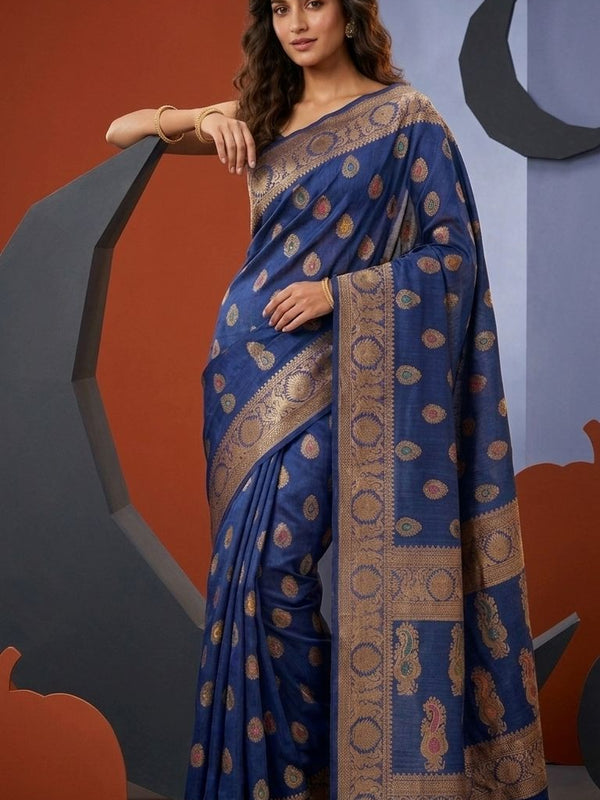 Eri Tussar Silk Handloom Banarasi Saree with Rich Zari Weaving - View 3