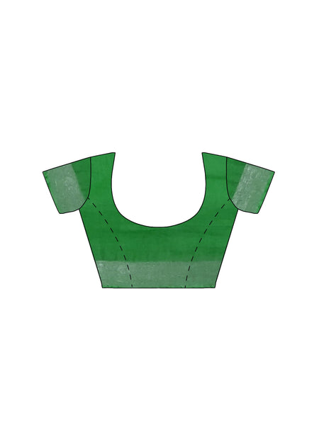Pigment Green women's Bhagalpuri Handloom Cotton-Linen Blend Saree With Running Unstiched Blouse Piece - View 4