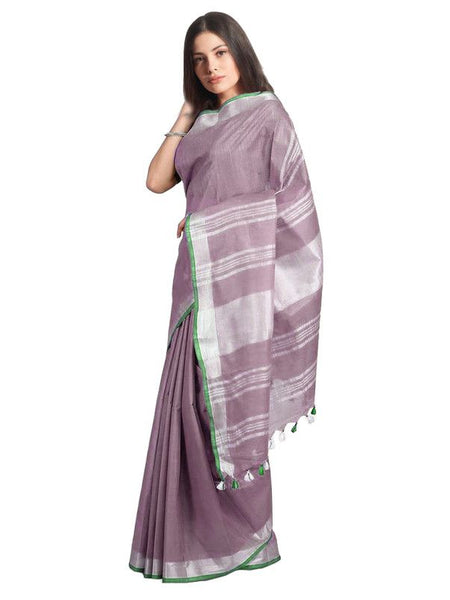 Mountbatten Pink women's Handloom Bhagalpuri Linen-Cotton Saree With Contrast Blouse Piece - View 2