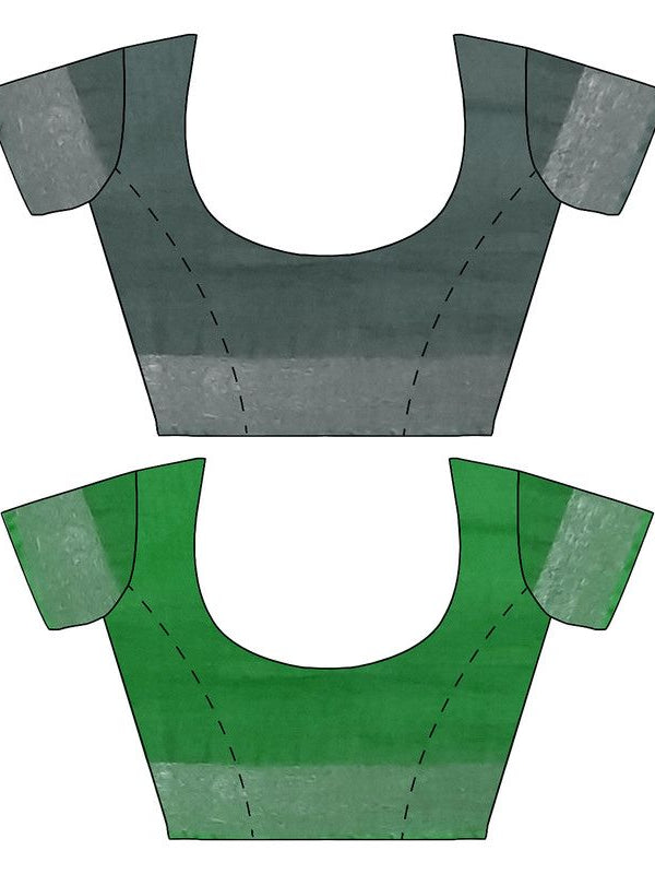 Hookers' Green & Pigment Green women's Bhagalpuri Handloom Cotton-Linen Blend Saree Combo (Pack Of 2) With Running Unstiched Blouse Piece - View 7