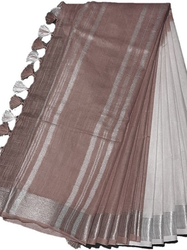 Beaver Brown women's Bhagalpuri Linen-Slub Blend Two Dye Saree With Blouse Piece - View 5