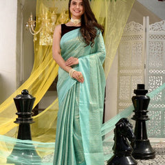 Handloom Cotton Tissue Silk Designer Weaving Motif Saree (Aquamarine_Turquoise) - View 2