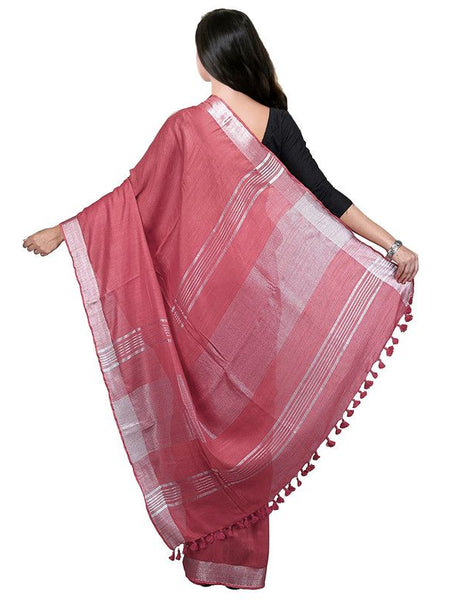 Turkey Pink Bhagalpuri women's Handloom Linen Cotton Ethnic Wear Saree With Running Unstitched Blouse Piece - View 5