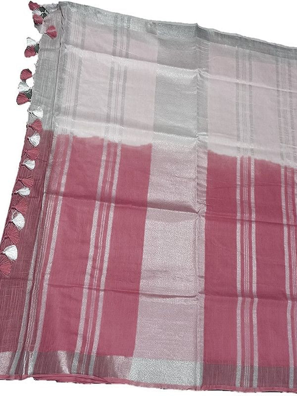 Puce Pink women's Bhagalpuri Linen-Slub Blend Two Dye Saree With Blouse Piece - View 4