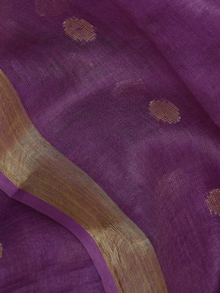 Gold Zari Handloom Linen Weaving Motif Dupatta for women's (Purple) - View 4