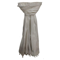 Linen Cotton Blend Zari Weaving Handloom Ikkat Dupatta (12027 White)