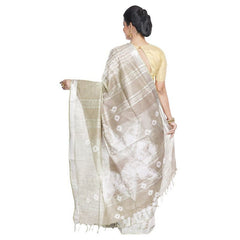 Mauve Purple & Yuma Tan women's Bhagalpuri Handloom Cotton Linen Slub Blend Tie Two Dye (Sibory Two Dye) Saree With Running Unstitched Blouse Piece - View 4