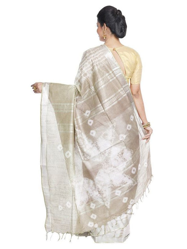 Mauve Purple & Yuma Tan women's Bhagalpuri Handloom Cotton Linen Slub Blend Tie Two Dye (Sibory Two Dye) Saree With Running Unstitched Blouse Piece - View 4