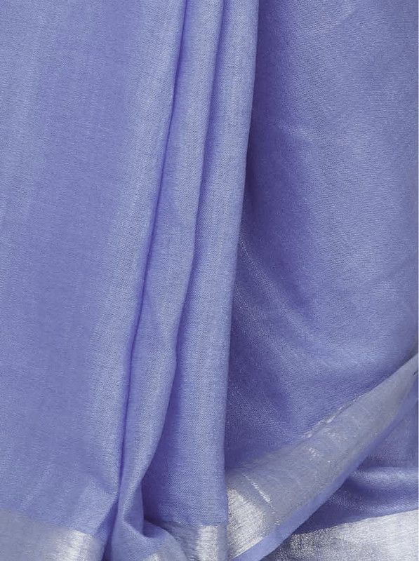 Vista Blue women's Cotton Slub Saree With Blouse Piece - View 3