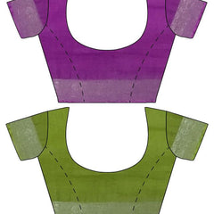 Electric Purple & Green women's Bhagalpuri Handloom Cotton-Linen Blend Saree Combo (Pack Of 2) With Running Unstiched Blouse Piece - View 6