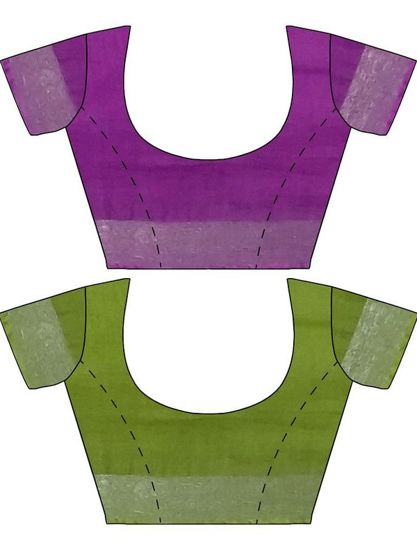 Electric Purple & Green women's Bhagalpuri Handloom Cotton-Linen Blend Saree Combo (Pack Of 2) With Running Unstiched Blouse Piece - View 6