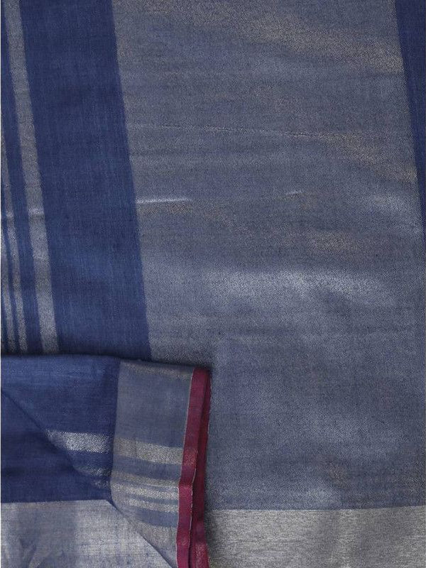 Handloom Linen Cotton Blend Contrast Bhagalpuri Saree for Women (Dodger_Blue-Pink) - View 5