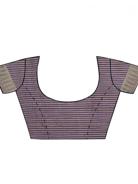 Purpureus Purple women's Bhagalpuri Handloom Kota Silk Temple Border Saree And Variation Of Colors With Striped Blouse Piece - View 3