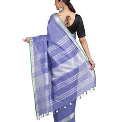 Medium Slate Purple women's Handloom Bhagalpuri Linen-Cotton Saree With Contrast Blouse Piece - View 5