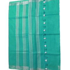 Aquamarine Turquoise women's Bhagalpuri Linen Saree With Blouse Piece - View 7
