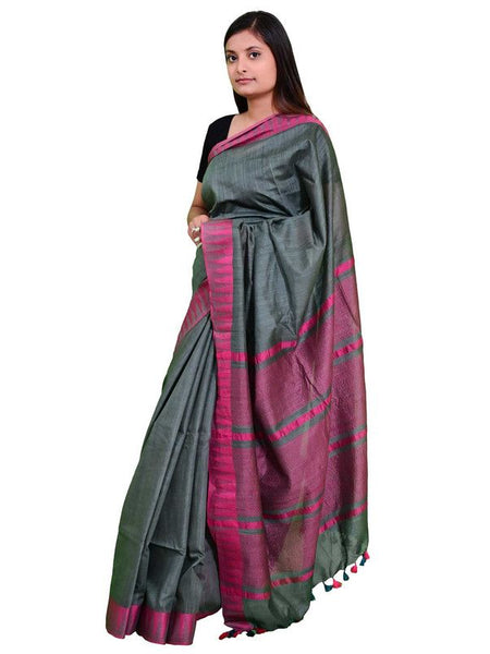 Bhagalpuri Handloom Kota Silk Temple Border Saree And Variation Of Colors With Striped Blouse Piece - View 5