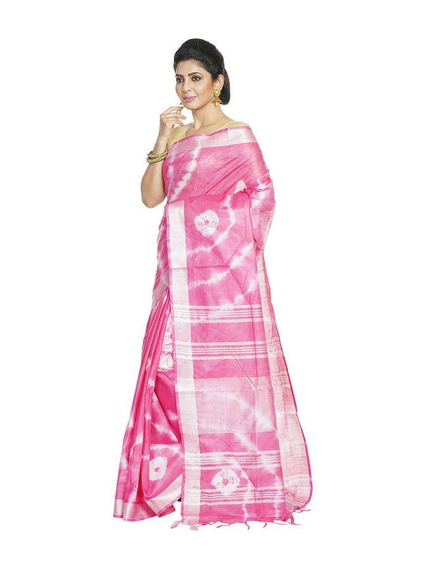 Bhagalpuri Handloom Linen Blend Tie-Dye (Sibory Dye) Saree With Running Unstiched Blouse Piece - View 2