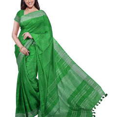 Pigment Green women's Bhagalpuri Handloom Linen Blend Saree And Variation Of Colors With Running Unstiched Blouse Piece