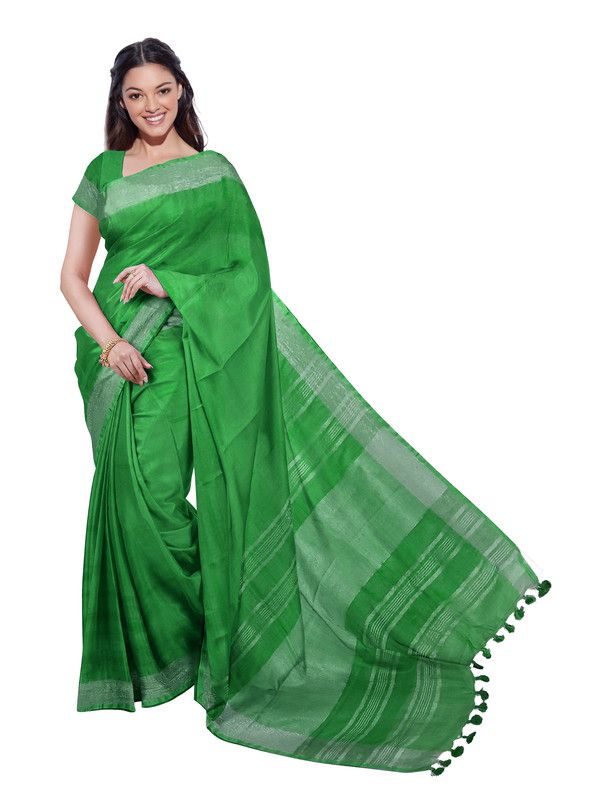 Pigment Green women's Bhagalpuri Handloom Linen Blend Saree And Variation Of Colors With Running Unstiched Blouse Piece