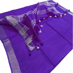 Electric Violet women's Bhagalpuri Linen Saree With Blouse Piece - View 4