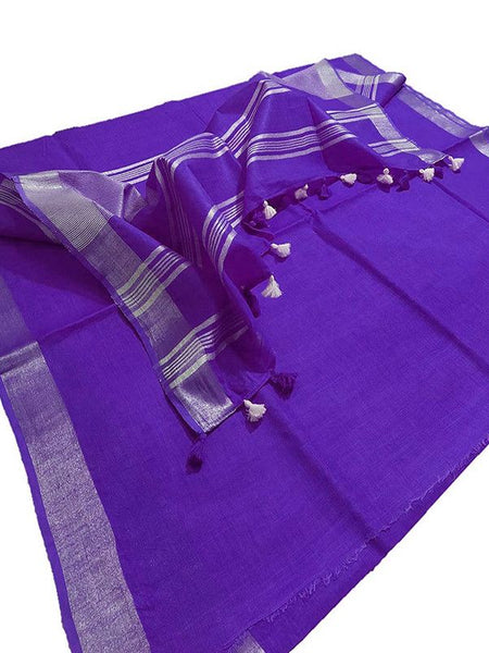 Electric Violet women's Bhagalpuri Linen Saree With Blouse Piece - View 4