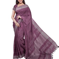 Brown & Quinacridone Magenta women's Bhagalpuri Handloom Cotton-Linen Blend Saree With Running Unstiched Blouse Piece - View 5