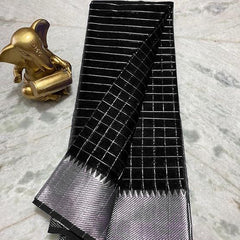 Cotton Silk Handloom Bhagalpuri Wide Border Check Saree