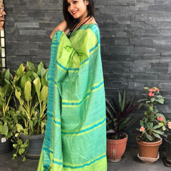 Bhagalpuri Handloom Kota Silk Temple Border Saree And Variation Of Colors With Striped Blouse Piece - View 6