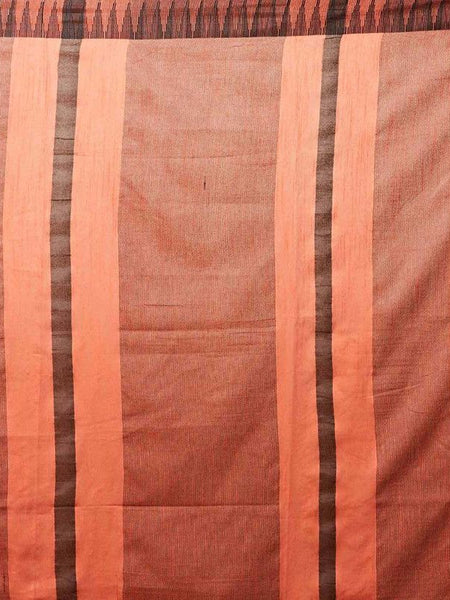 Tangelo Orange women's Bhagalpuri Handloom Kota Silk Temple Border Saree And Variation Of Colors With Striped Blouse Piece - View 4
