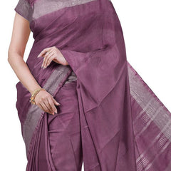 Olive Green & Quinacridone Magenta women's Bhagalpuri Handloom Cotton-Linen Blend Saree Combo (Pack Of 2) With Running Unstiched Blouse Piece - View 7