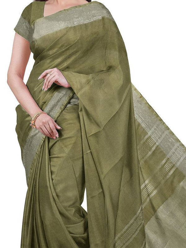 Moss Green & Raspberry Pink women's Bhagalpuri Handloom Cotton-Linen Blend Saree Combo (Pack Of 2) With Running Unstiched Blouse Piece - View 5