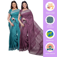 Bhagalpuri Handloom Cotton-Linen Blend Saree Combo (Pack Of 2) With Running Unstiched Blouse Piece