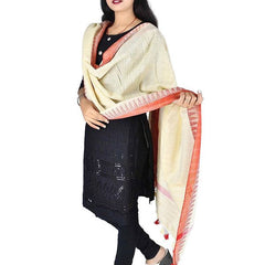 Bhagalpuri Linen Temple Dupatta with Natural Texture (Orange)