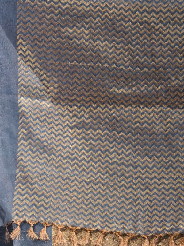 Cotton Tissue Silk Handloom Bhagalpuri Weaving Motif Designer Saree (Gunmetal_Grey) - View 6