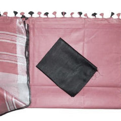 Puce Pink women's Bhagalpuri Blend Linen Saree With Black Pipin Contrast Blouse Piece - View 5