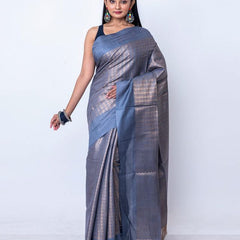 Munga Silk Cotton Handloom Zari Weaving Designer Saree (Vista_Grey)