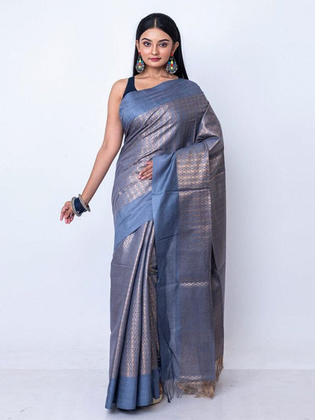 Munga Silk Cotton Handloom Zari Weaving Designer Saree (Vista_Grey)