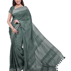 Hooker's Green women's Bhagalpuri Handloom Linen Blend Saree And Variation Of Colors With Running Unstiched Blouse Piece - View 7